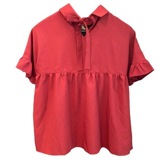 NWOT Collared Short Sleeve Blouse with Mesh and Embroidery - Picture 3 of 7